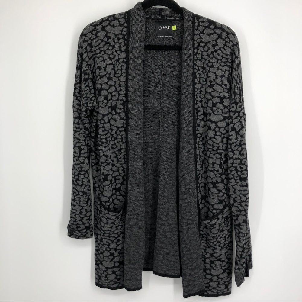 LYSSE Womens Open Front Animal Print Cardigan Black‎ Gray Size Small